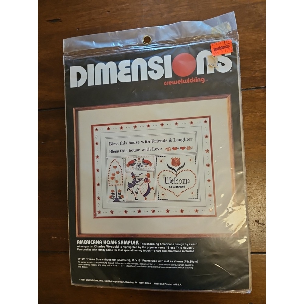 Dimensions Crewel Wicking  Americana Home Sampler KIT 4131 NEW 1984